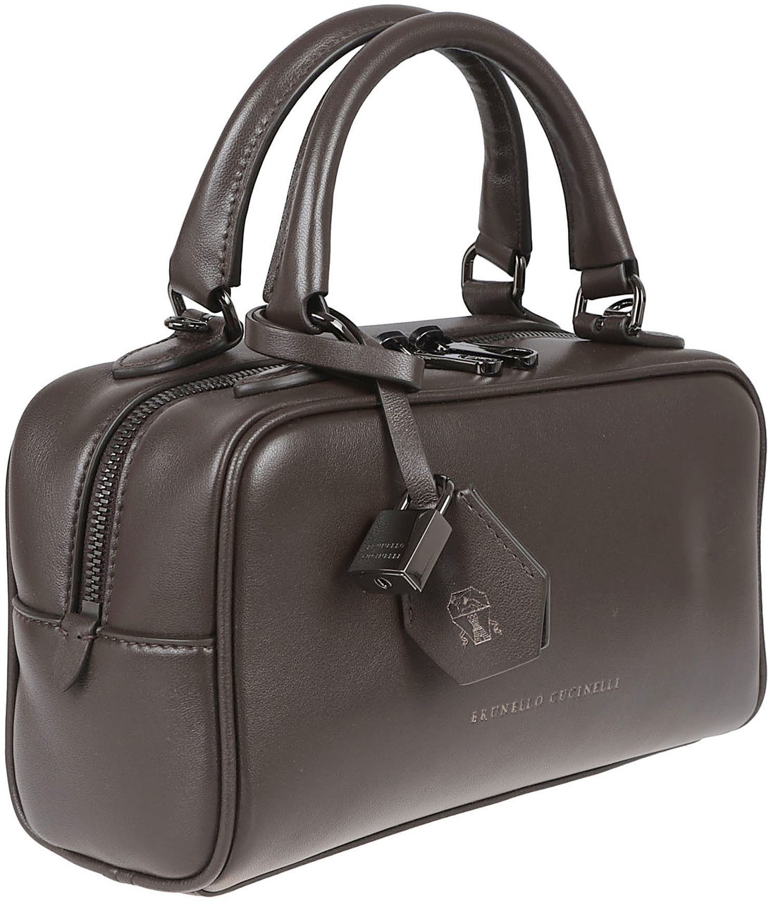 Brunello Cucinelli Rectangular Leather Bag With Zip Closure Grijs