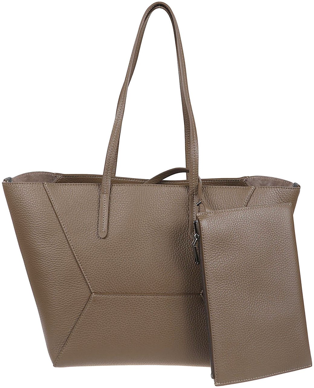 Brunello Cucinelli Geometric Panel Structured Tote Bag in Pebbled Leather Bruin