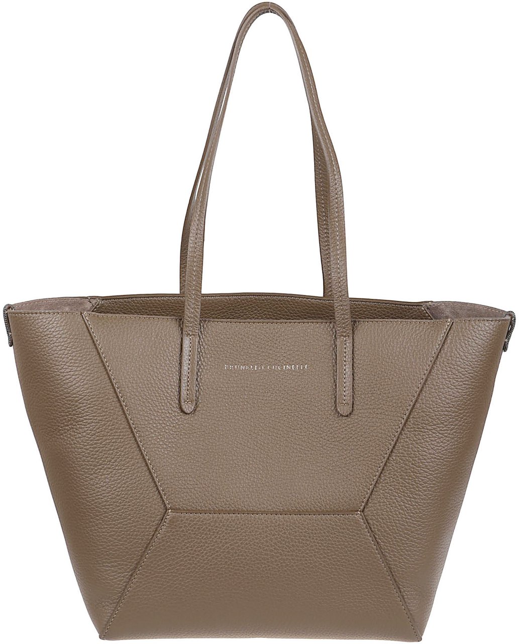 Brunello Cucinelli Geometric Panel Structured Tote Bag in Pebbled Leather Bruin