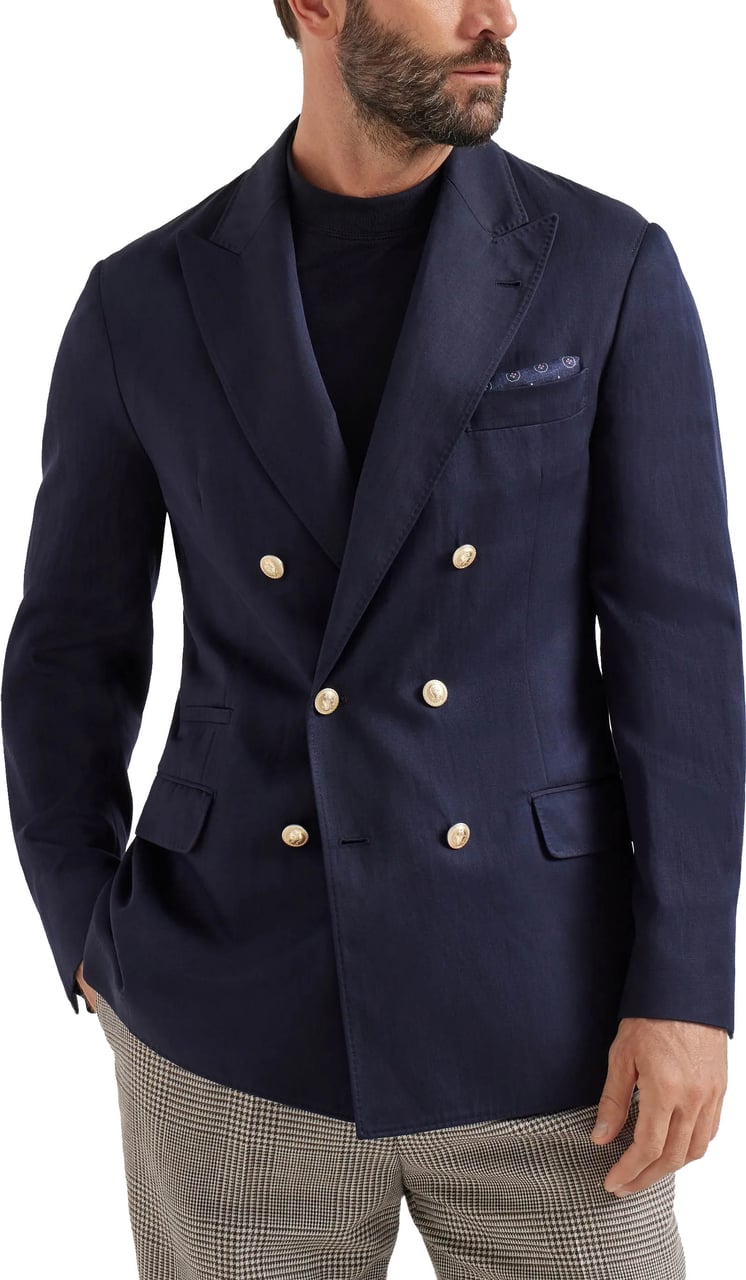 Brunello Cucinelli Double-Breasted Structured Virgin Wool Blazer Zwart