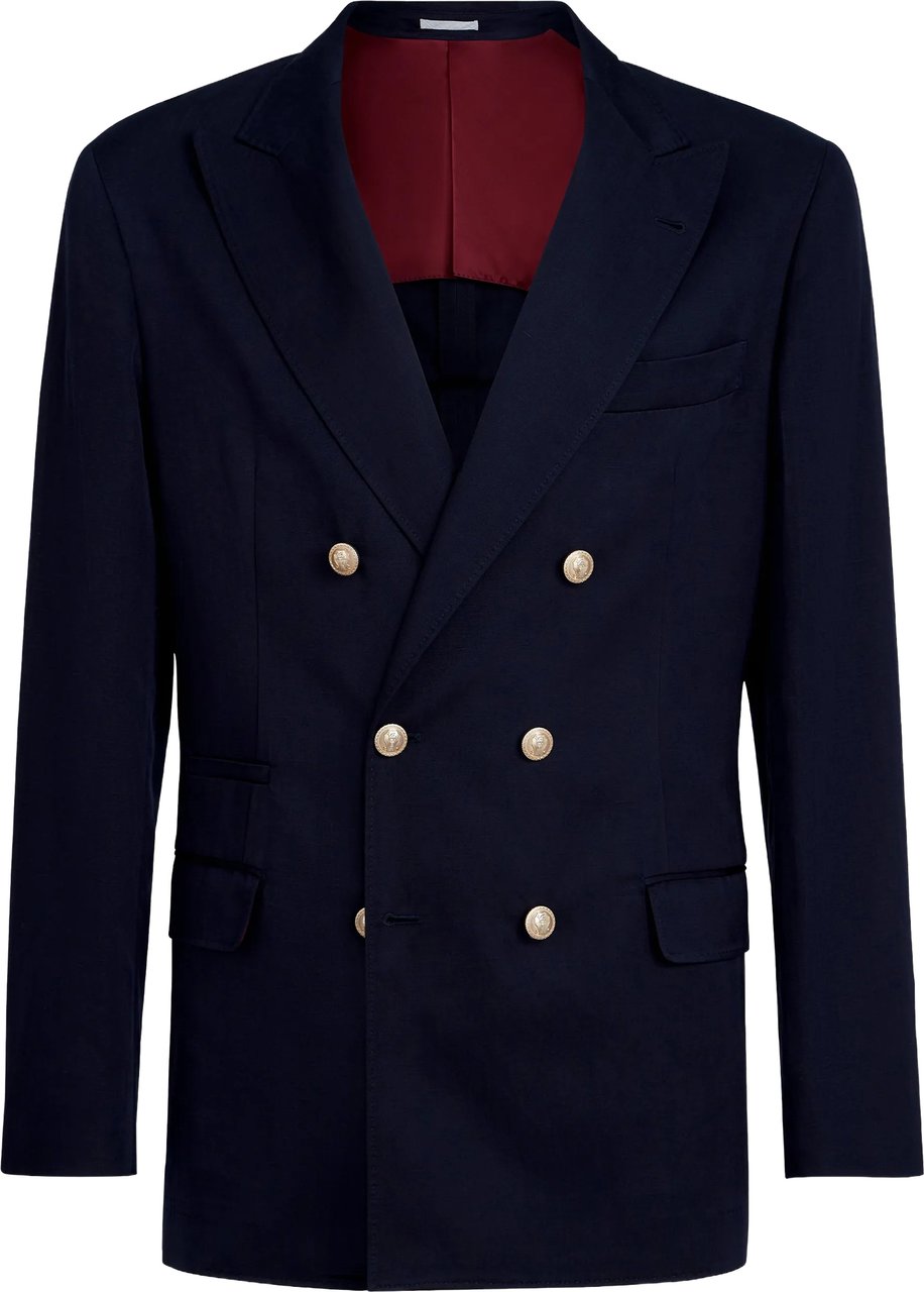 Brunello Cucinelli Double-Breasted Structured Virgin Wool Blazer Zwart