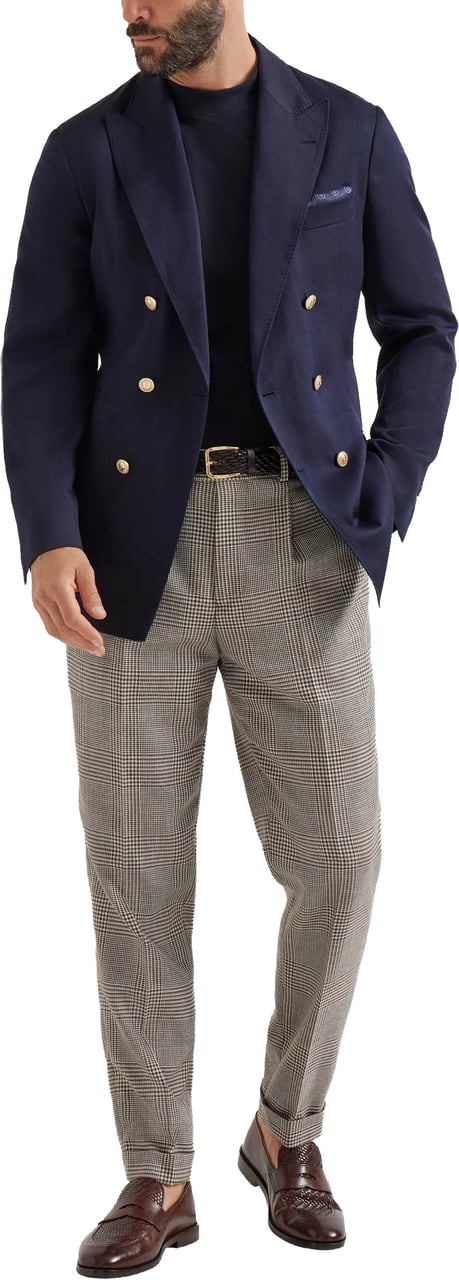 Brunello Cucinelli Double-Breasted Structured Virgin Wool Blazer Zwart