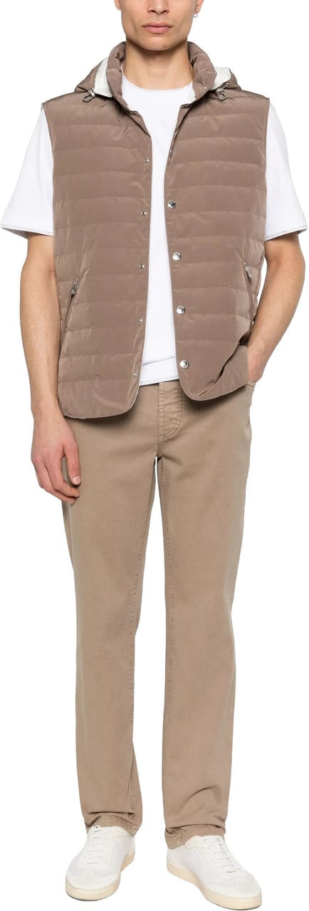 Brunello Cucinelli Sleeveless Padded High Collar Vest Bruin