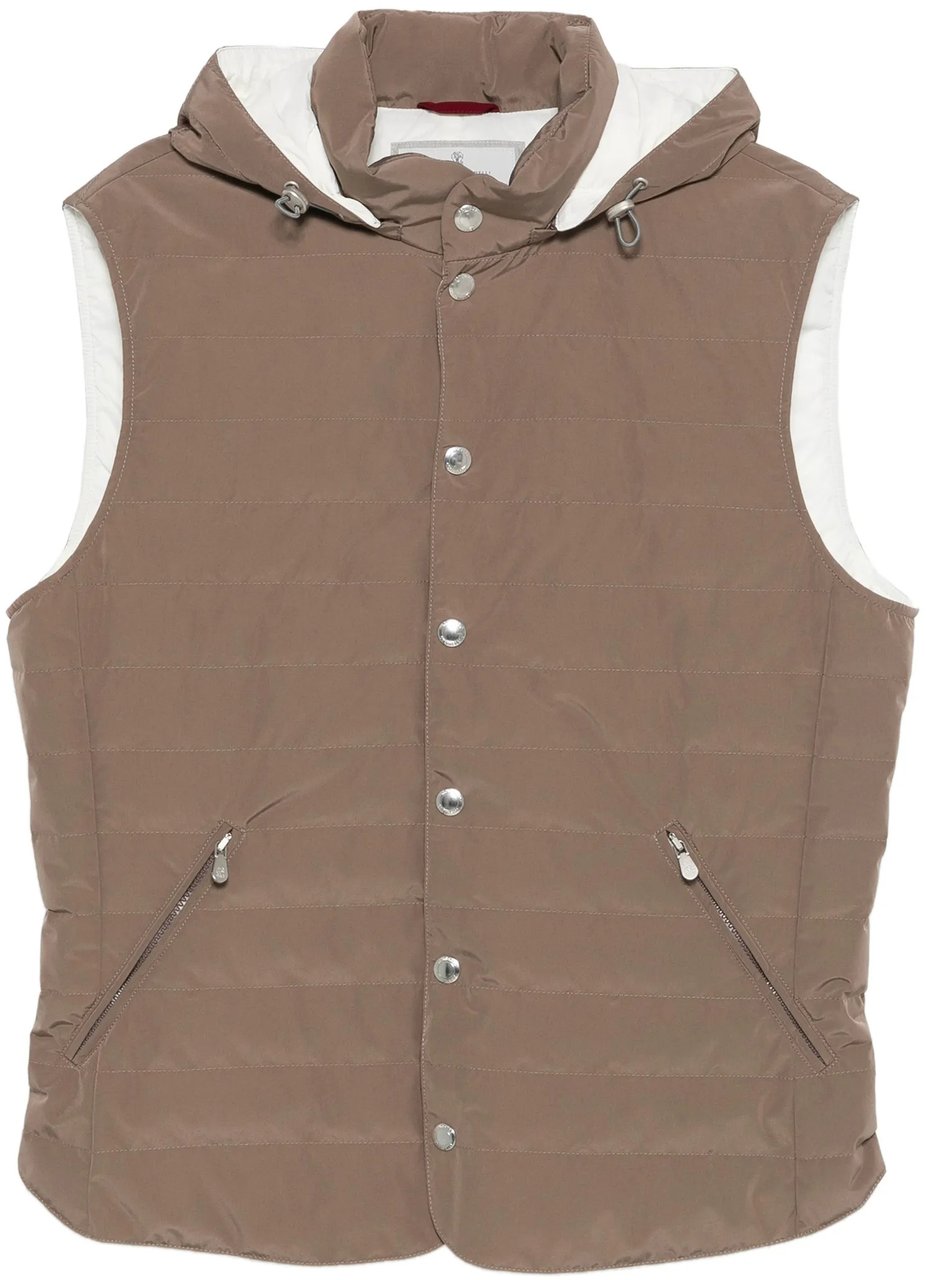 Brunello Cucinelli Sleeveless Padded High Collar Vest Bruin