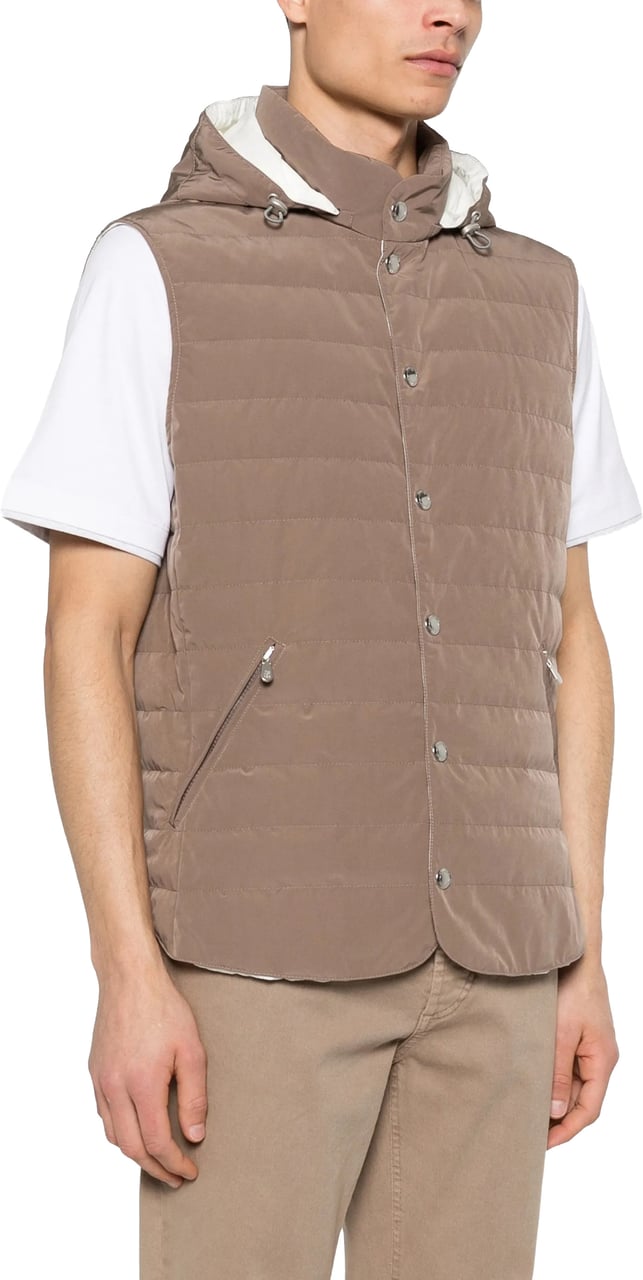 Brunello Cucinelli Sleeveless Padded High Collar Vest Bruin