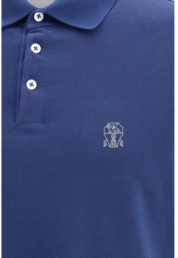 Brunello Cucinelli Blue Cotton Polo Shirt Blauw
