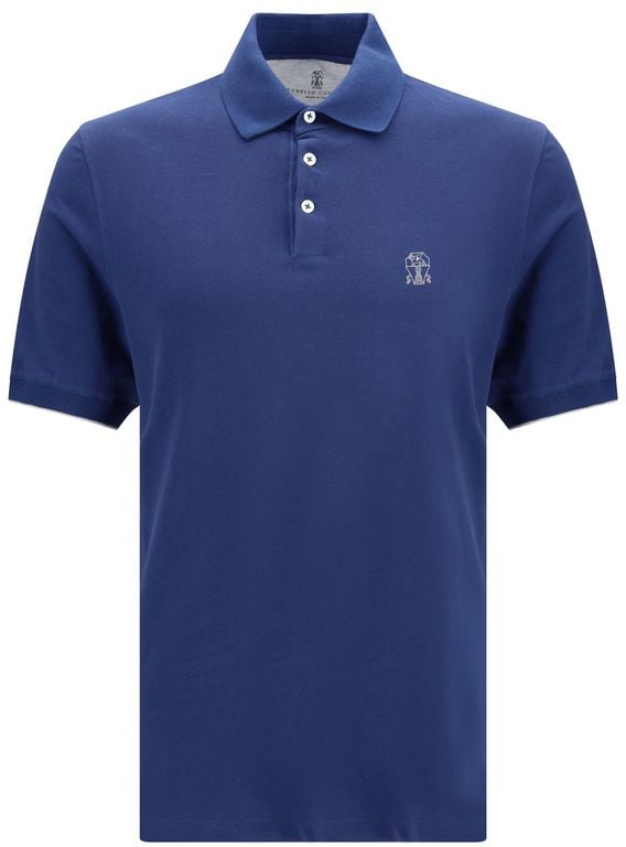 Brunello Cucinelli Blue Cotton Polo Shirt Blauw