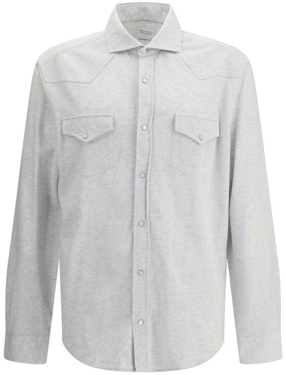 Brunello Cucinelli Gray Denim Shirt Grijs