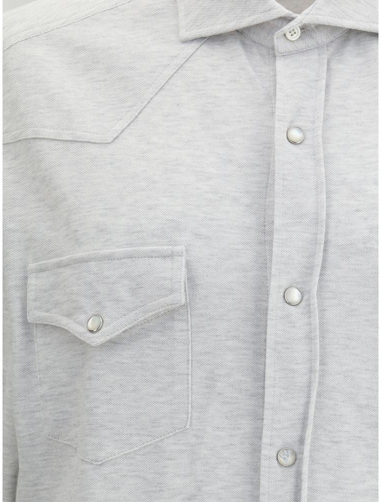 Brunello Cucinelli Gray Denim Shirt Grijs
