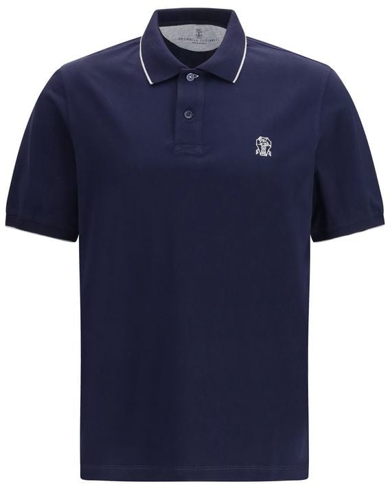 Brunello Cucinelli Blue Cotton Polo Shirt Blauw