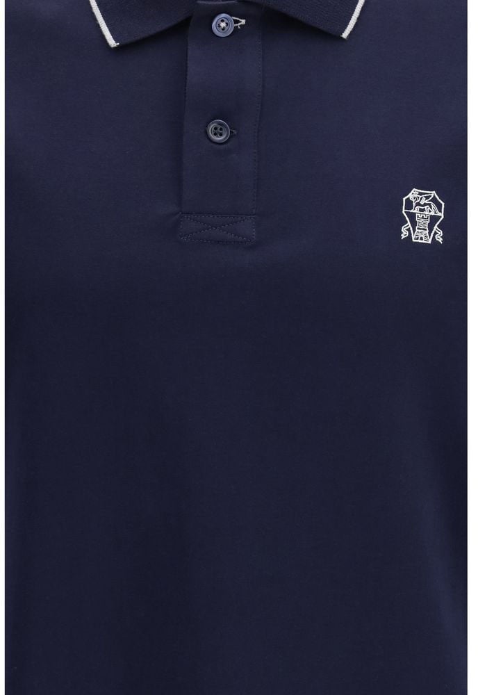 Brunello Cucinelli Blue Cotton Polo Shirt Blauw