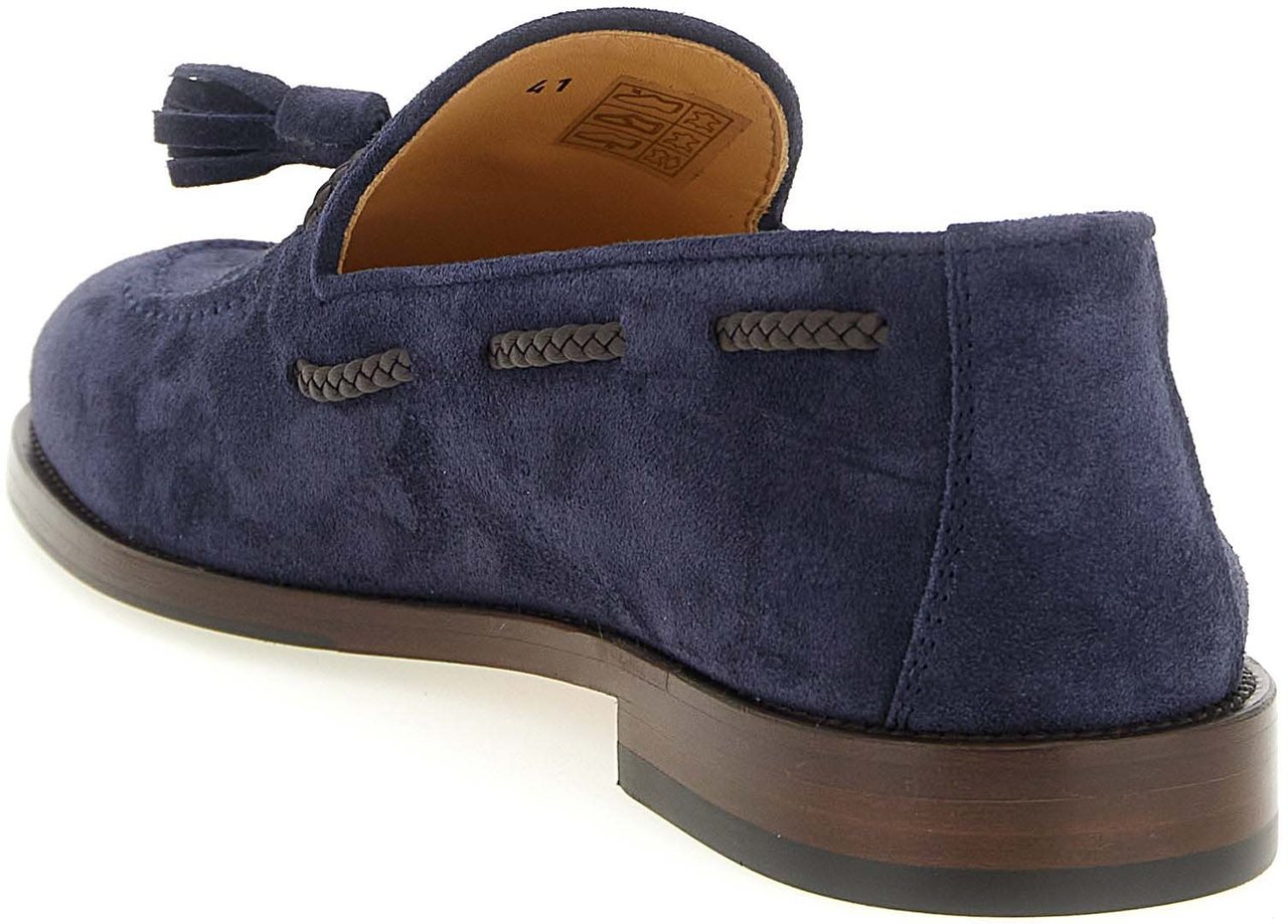 Brunello Cucinelli Blue Calfskin Slip-On Loafers Blauw