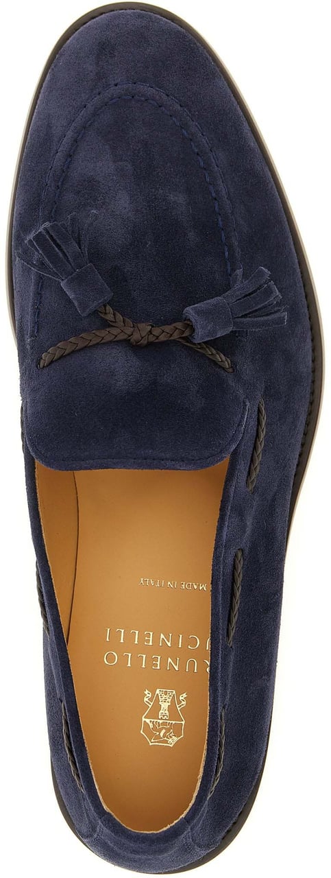 Brunello Cucinelli Blue Calfskin Slip-On Loafers Blauw