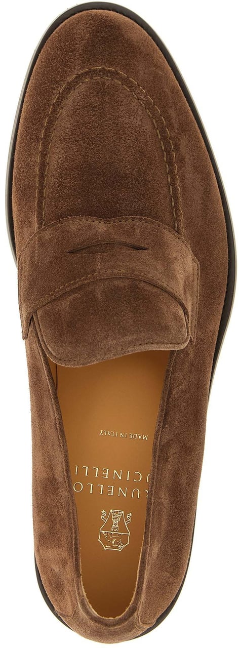 Brunello Cucinelli Brown Calfskin Slip-On Loafers Bruin