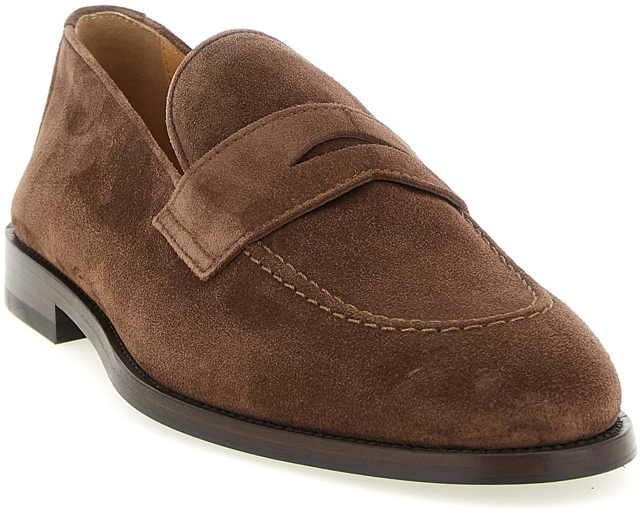 Brunello Cucinelli Brown Calfskin Slip-On Loafers Bruin