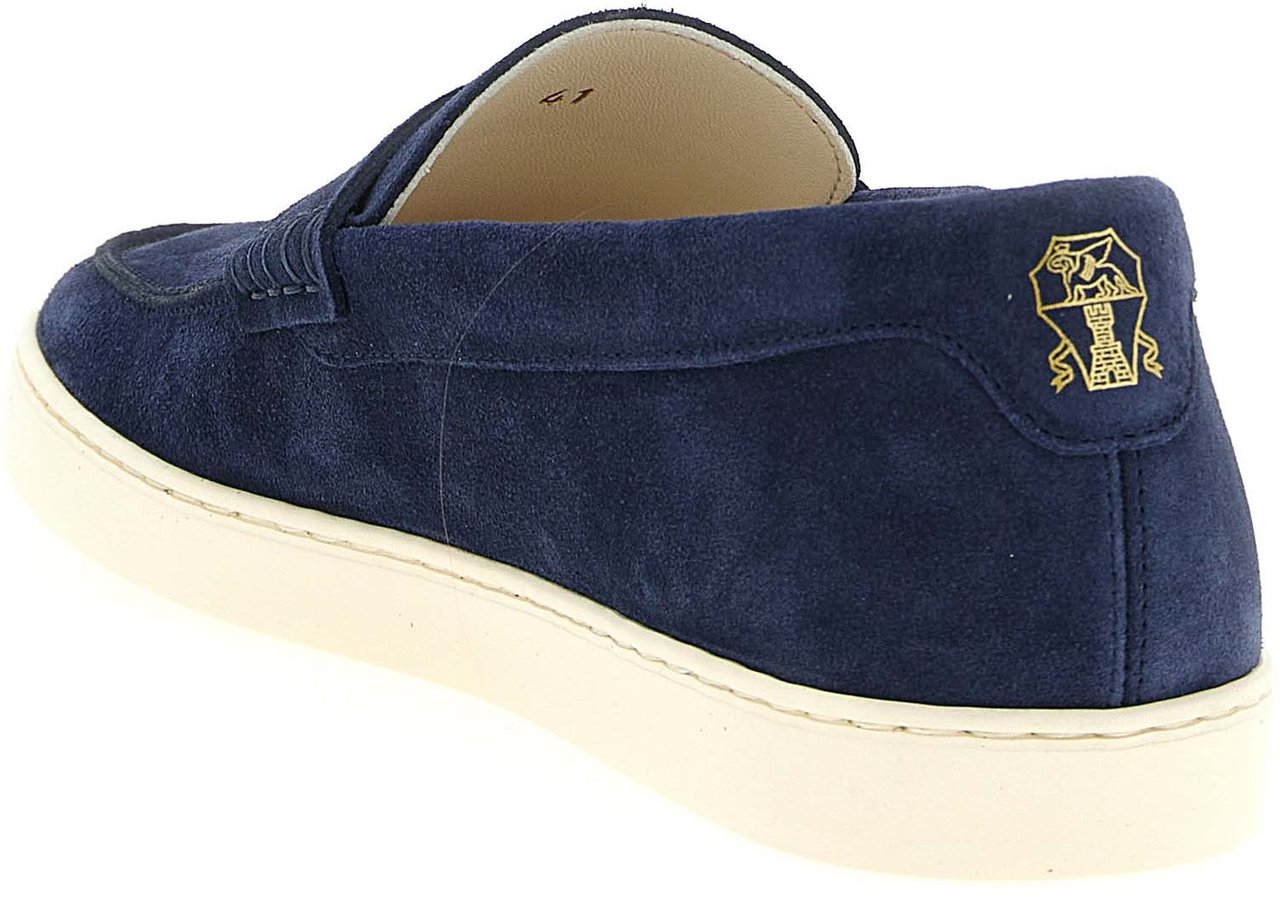 Brunello Cucinelli Blue Calfskin Slip-On Loafers Blauw