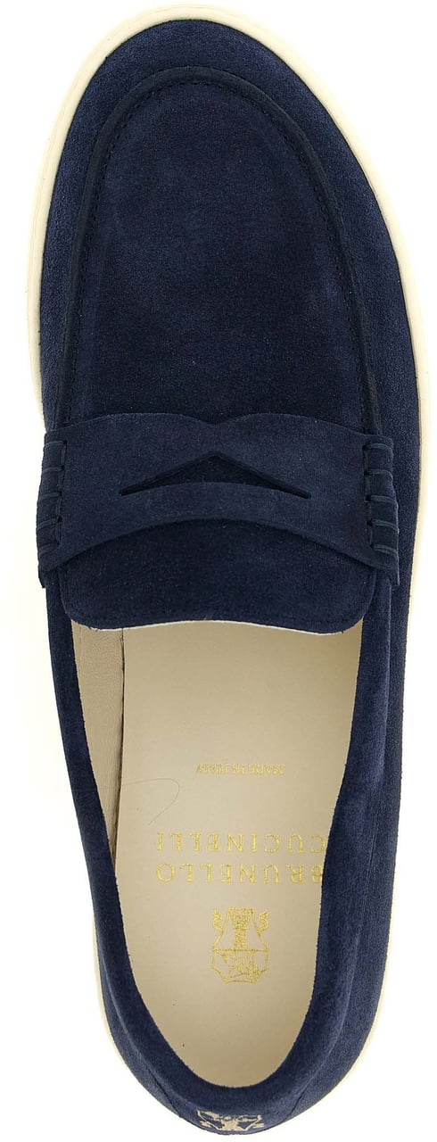Brunello Cucinelli Blue Calfskin Slip-On Loafers Blauw