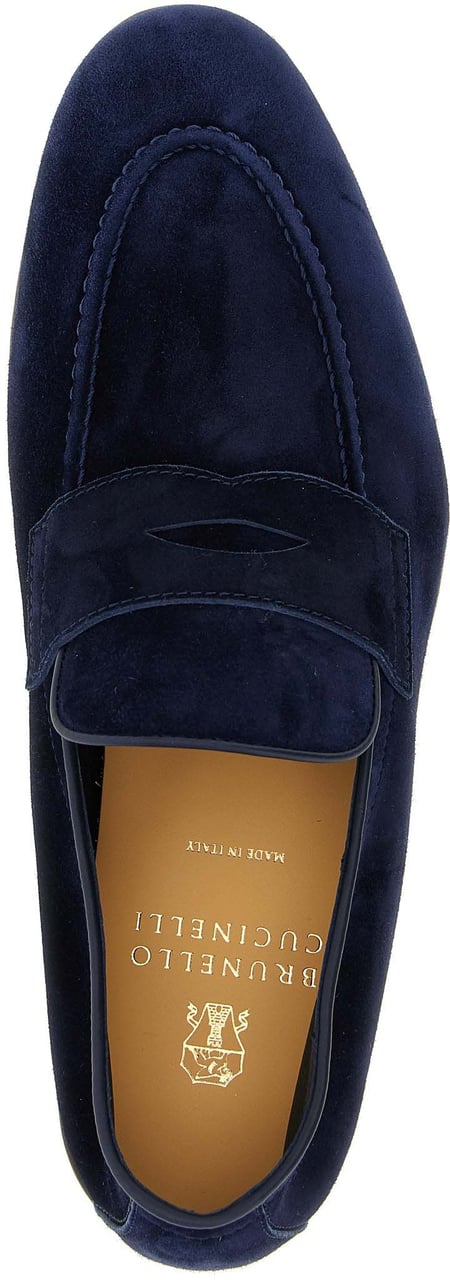 Brunello Cucinelli Blue Calfskin Slip-On Loafers Blauw