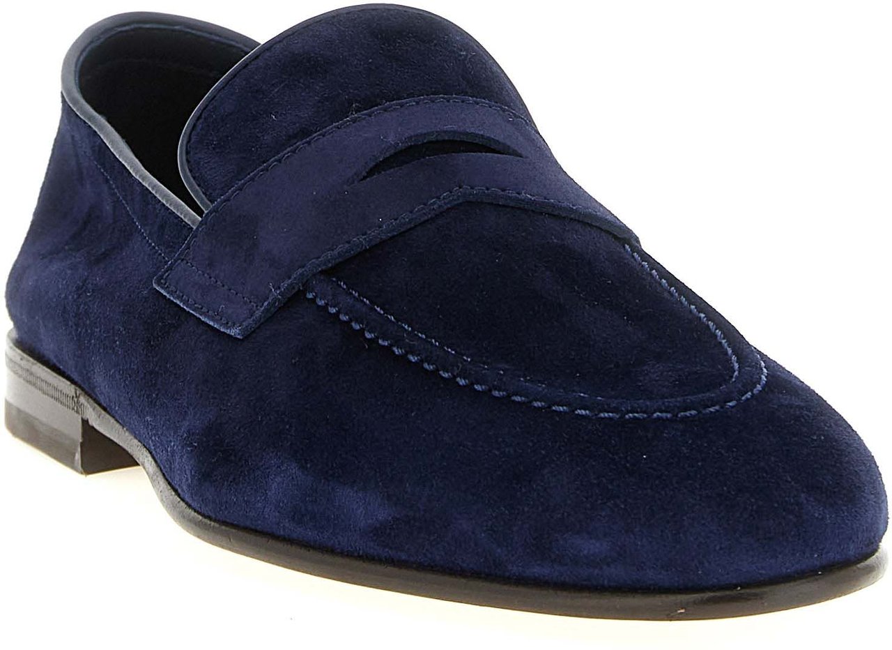 Brunello Cucinelli Blue Calfskin Slip-On Loafers Blauw