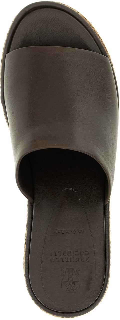Brunello Cucinelli Brown Calfskin Wedge Sandals Bruin
