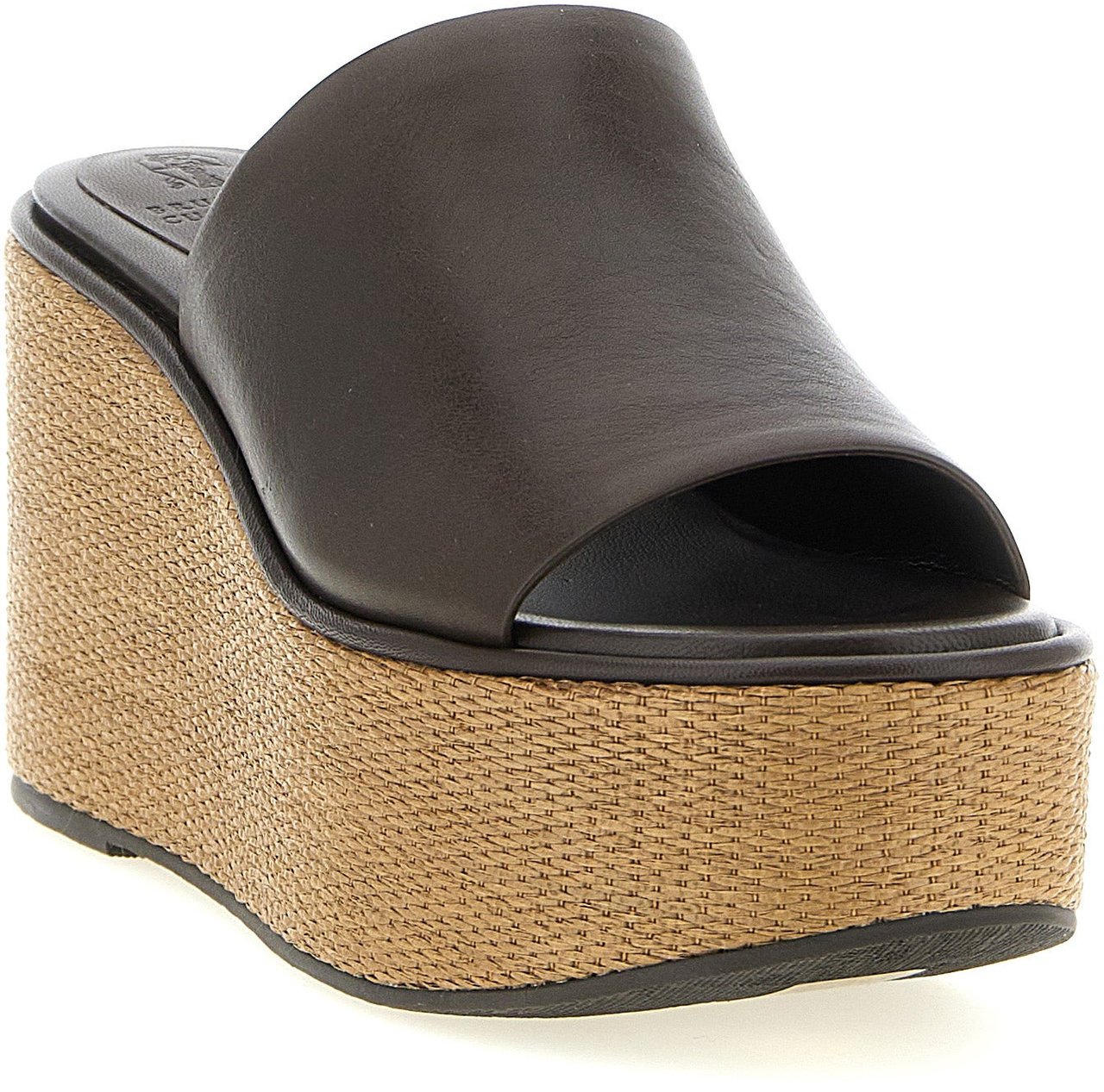 Brunello Cucinelli Brown Calfskin Wedge Sandals Bruin
