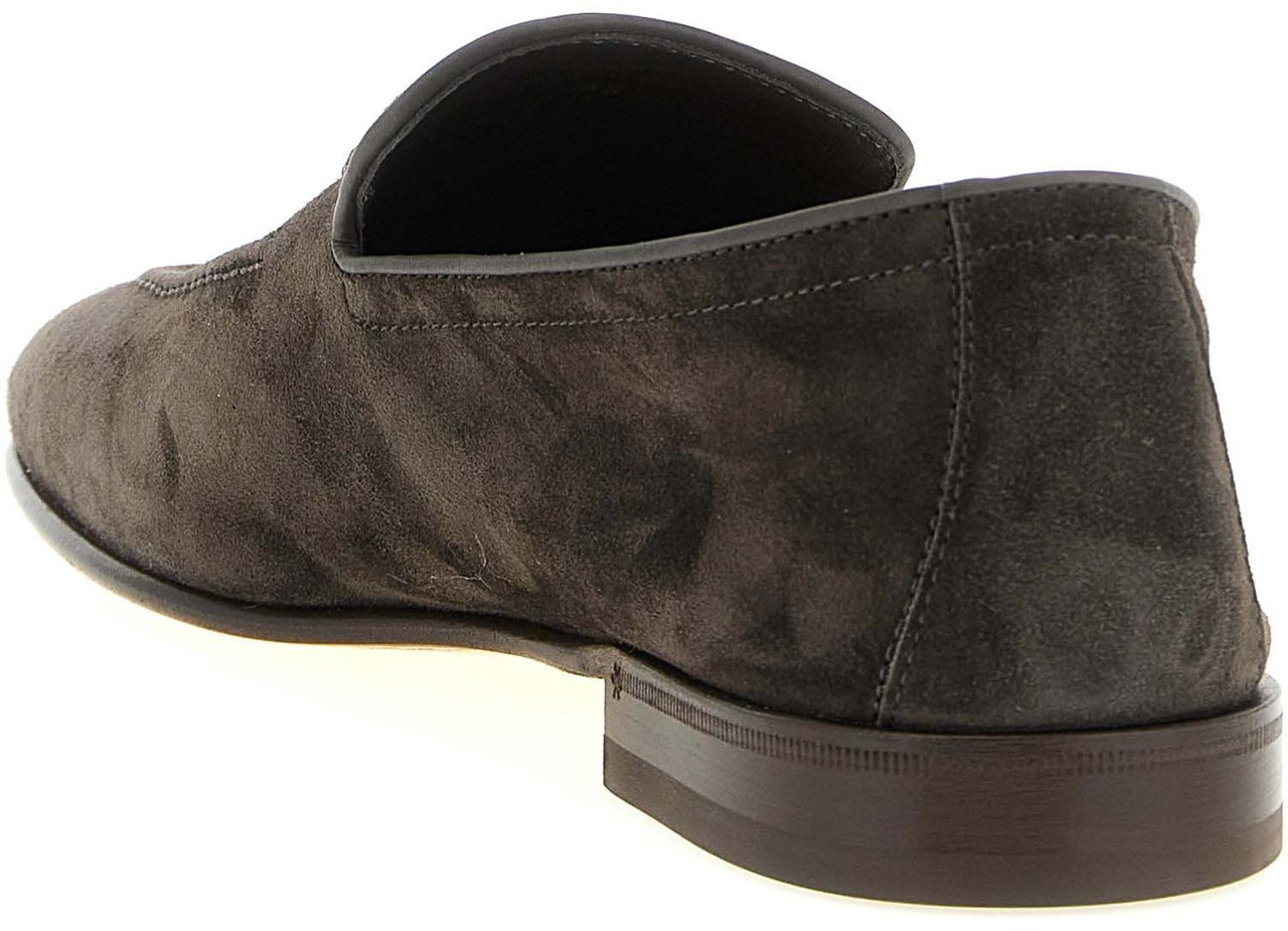 Brunello Cucinelli Gray Calfskin Slip-On Loafers Grijs