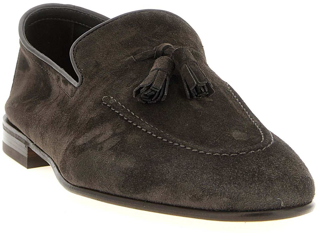 Brunello Cucinelli Gray Calfskin Slip-On Loafers Grijs
