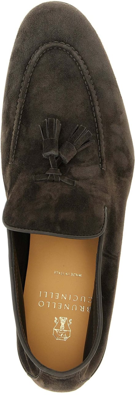 Brunello Cucinelli Gray Calfskin Slip-On Loafers Grijs