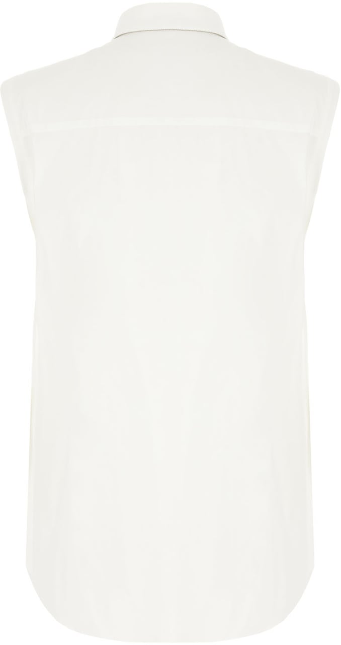 Brunello Cucinelli Stretch cotton blend sleeveless shirt Wit