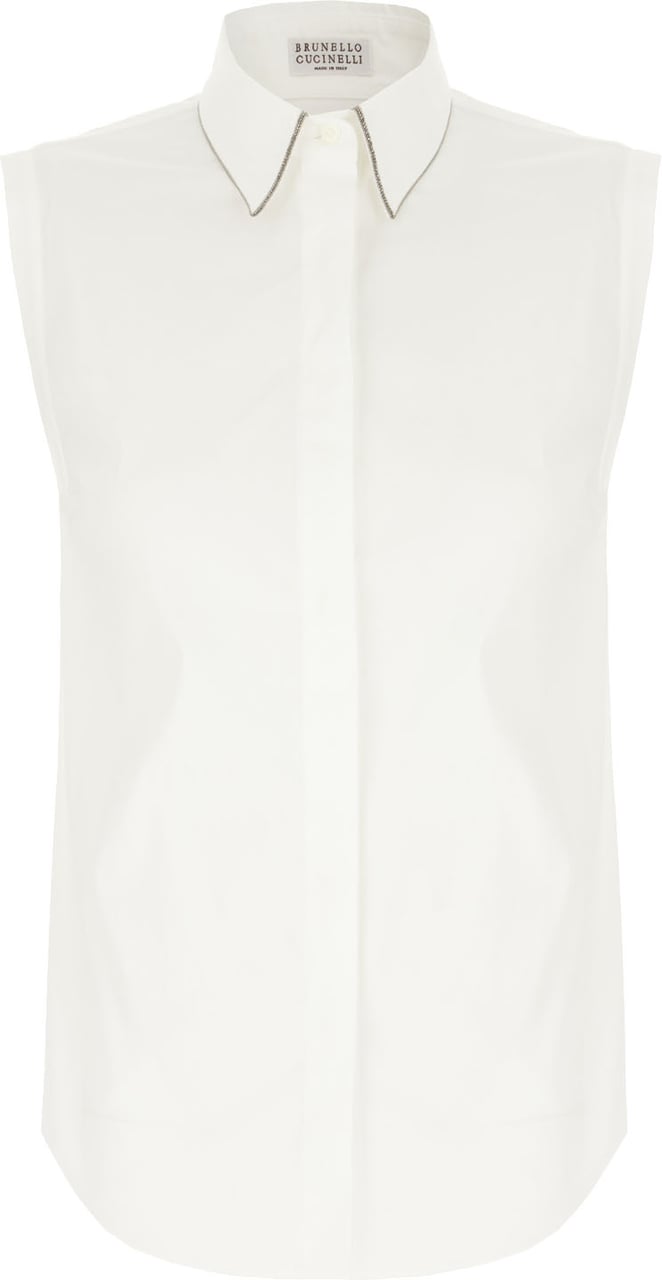 Brunello Cucinelli Stretch cotton blend sleeveless shirt Wit
