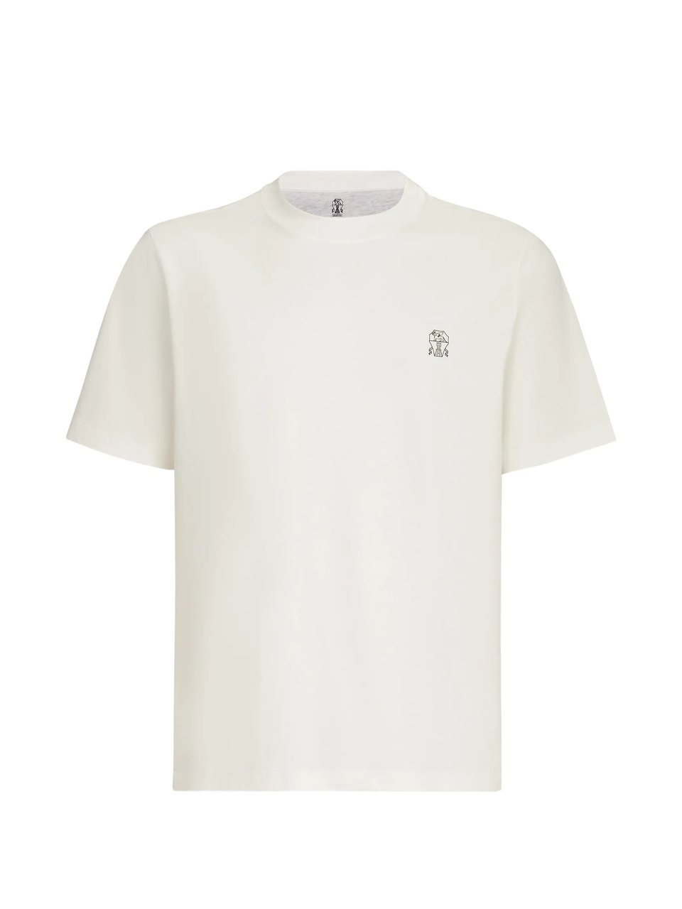 Brunello Cucinelli Cotton Embroidered Logo Crewneck T-Shirt Wit