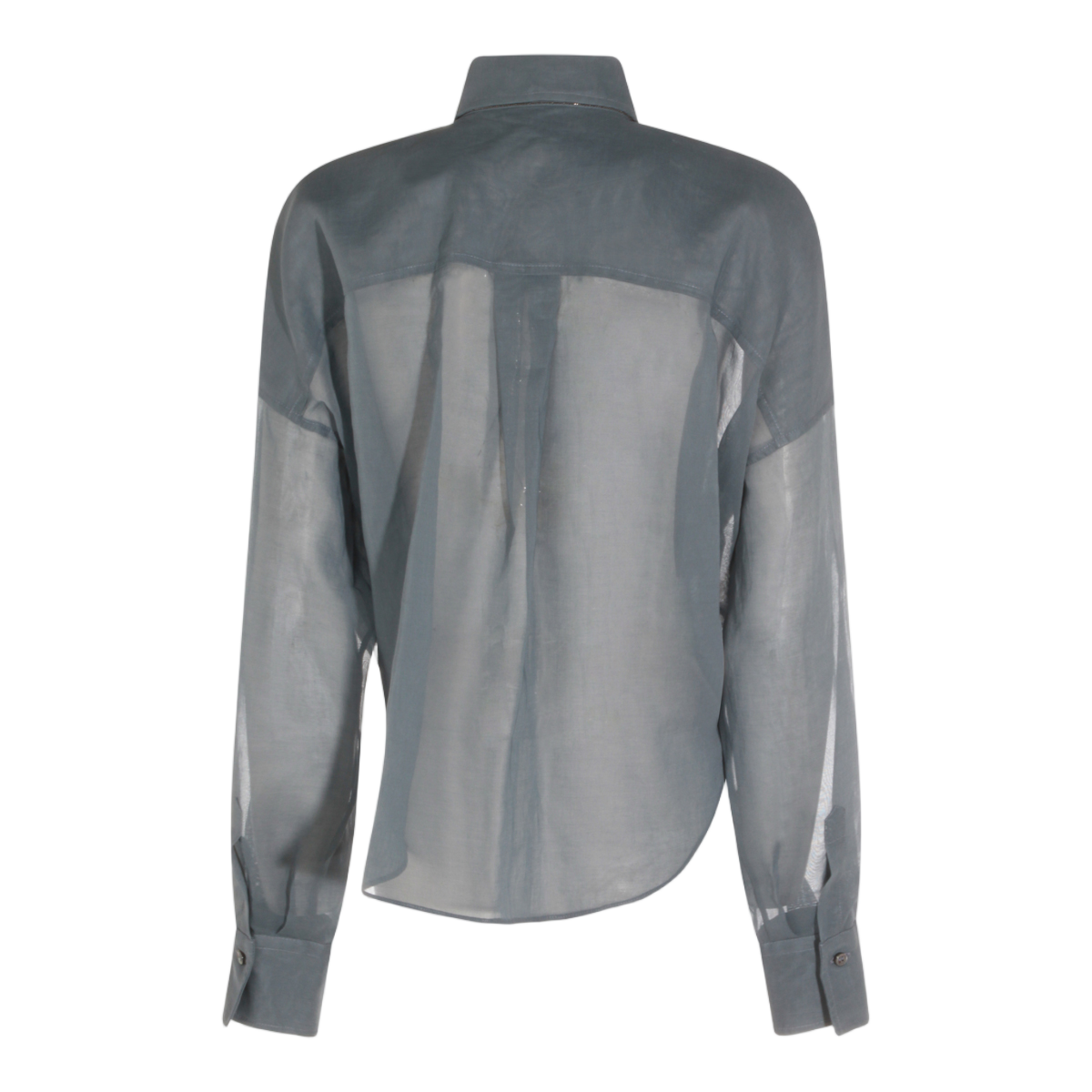 Brunello Cucinelli Sheer Translucent Grey Shirt with Classic Collar Grijs