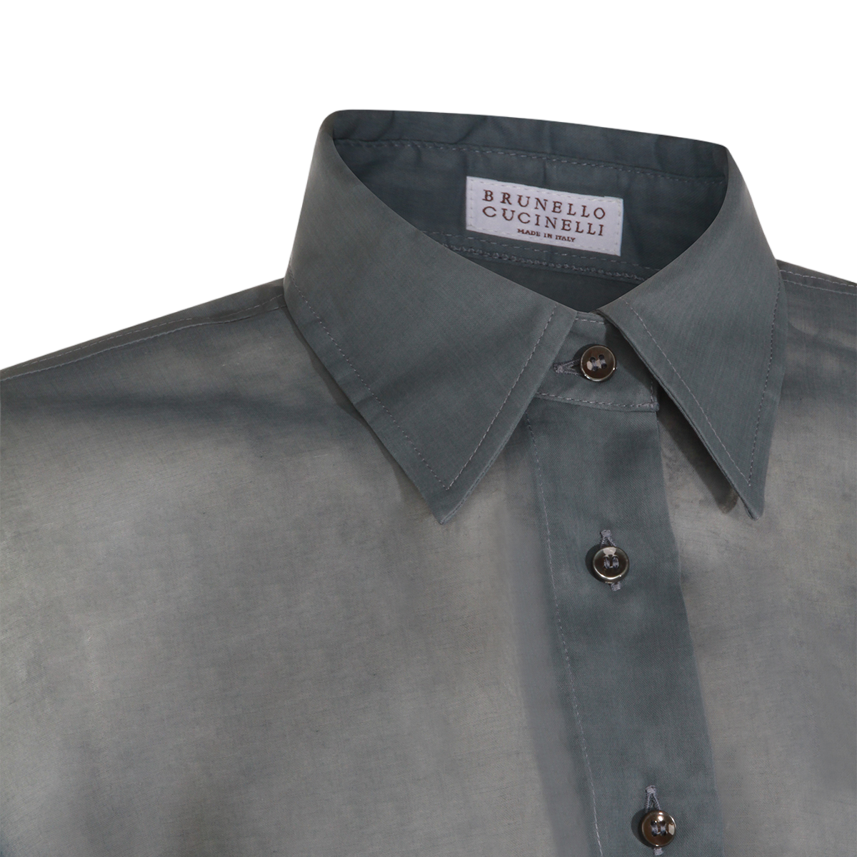Brunello Cucinelli Sheer Translucent Grey Shirt with Classic Collar Grijs