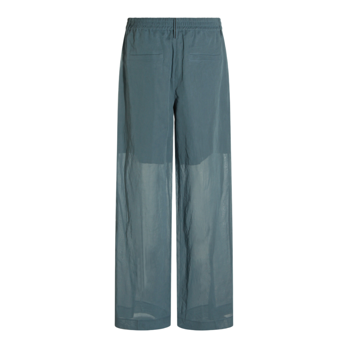 Brunello Cucinelli Wide-Leg Trousers with Elastic Waistband and Semi-Sheer Design Blauw