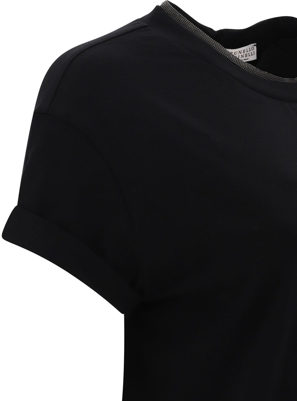 Brunello Cucinelli Cotton jersey T-shirt with Precious Faux Layering Zwart