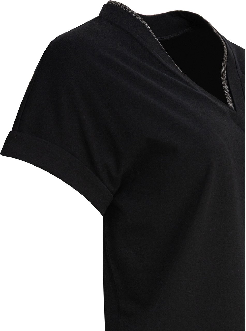 Brunello Cucinelli T-shirt with Shiny Contour Zwart