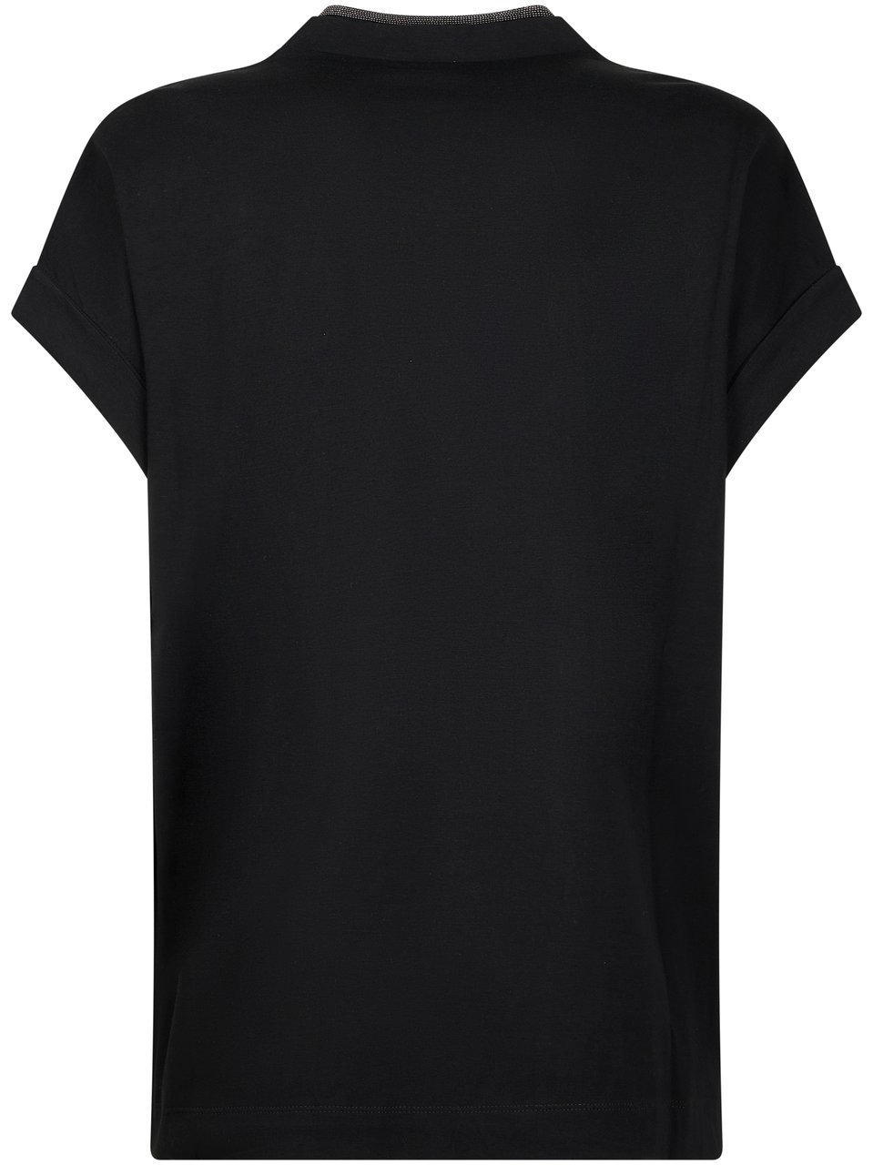 Brunello Cucinelli V-Neck T-Shirt with Relaxed Fit and Contrasting Trim Zwart
