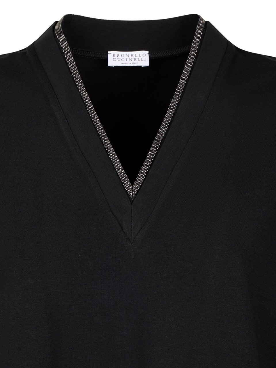 Brunello Cucinelli V-Neck T-Shirt with Relaxed Fit and Contrasting Trim Zwart