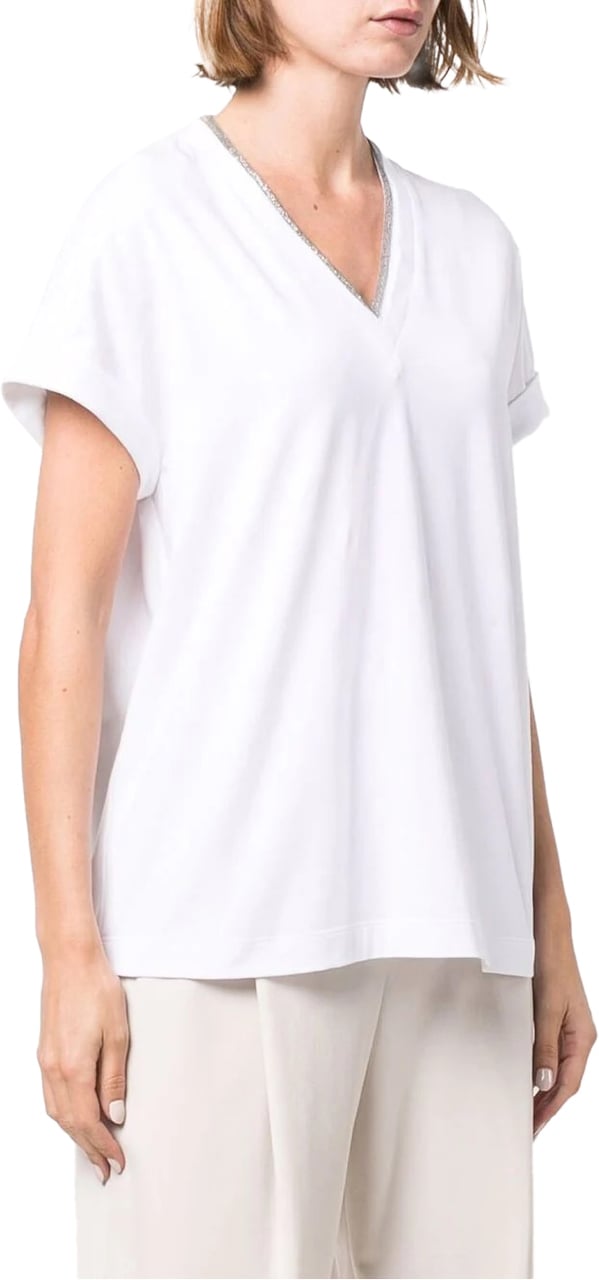 Brunello Cucinelli scollo v m/c white Wit