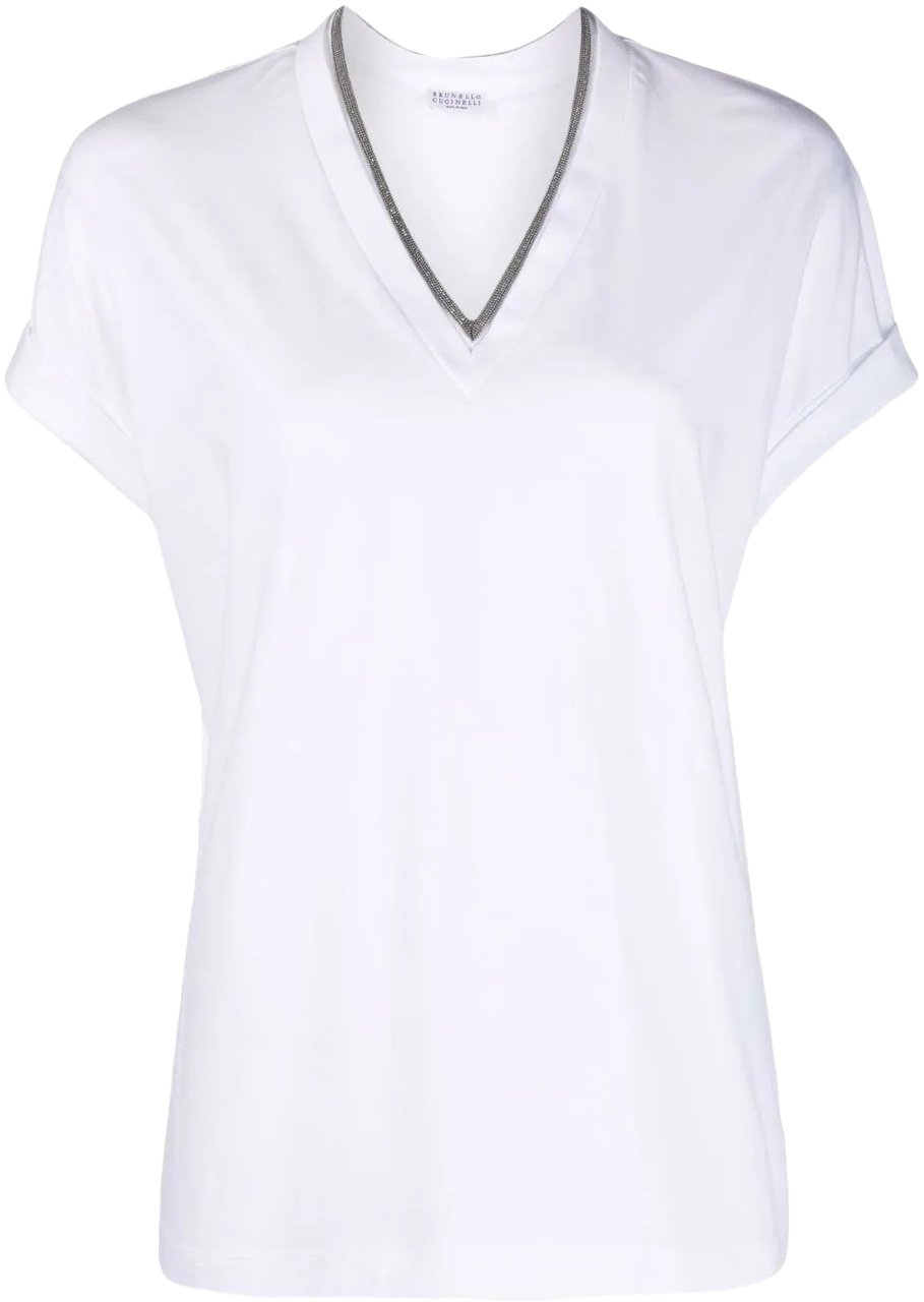Brunello Cucinelli scollo v m/c white Wit