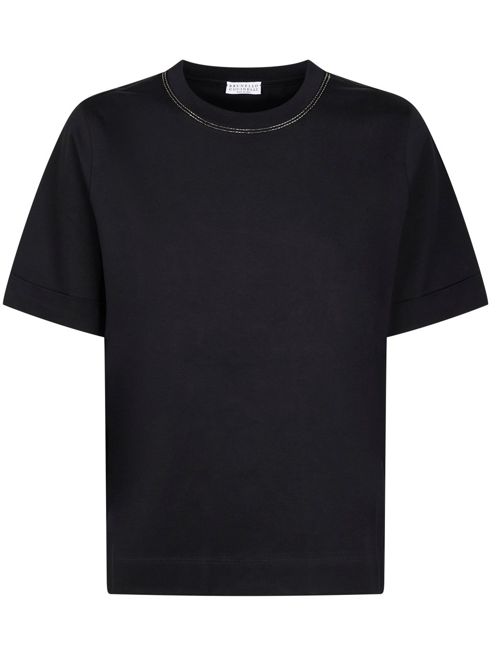 Brunello Cucinelli Cropped Boxy T-Shirt with Classic Crew Neckline Zwart