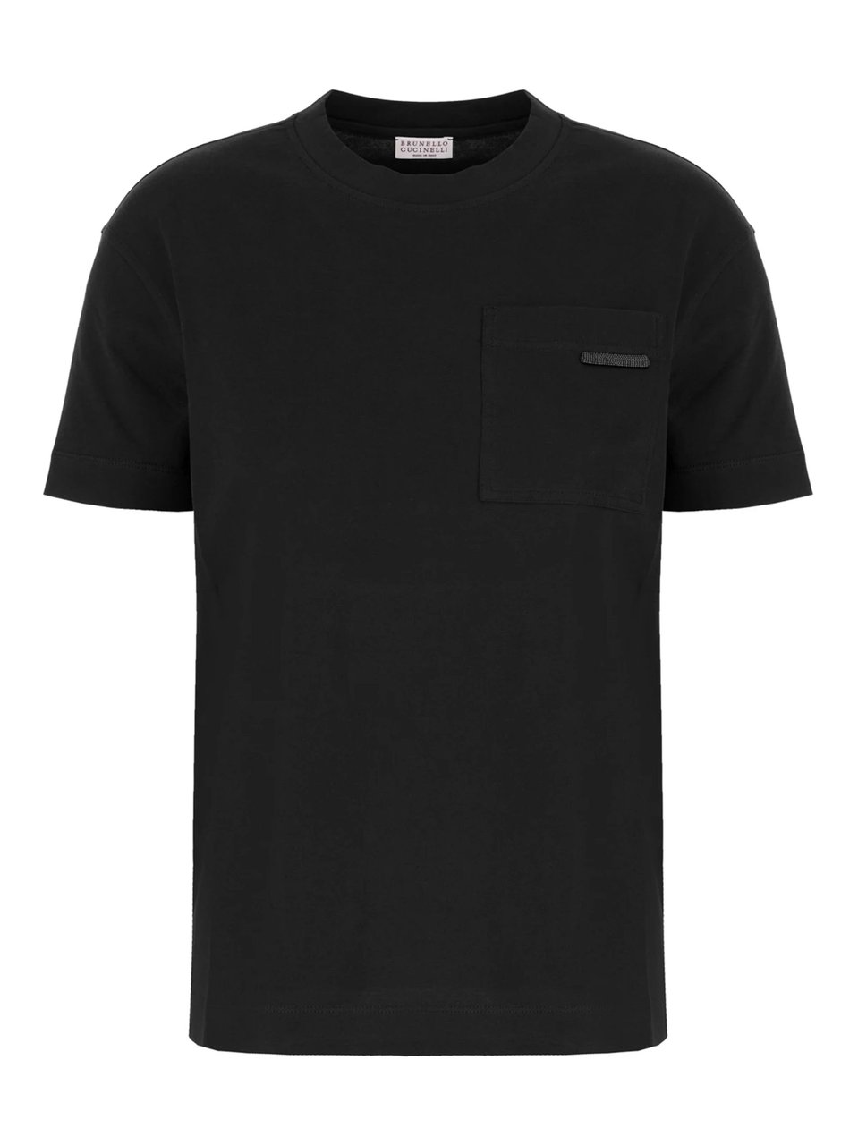 Brunello Cucinelli Black Decorated Pocket Cotton T-Shirt Zwart