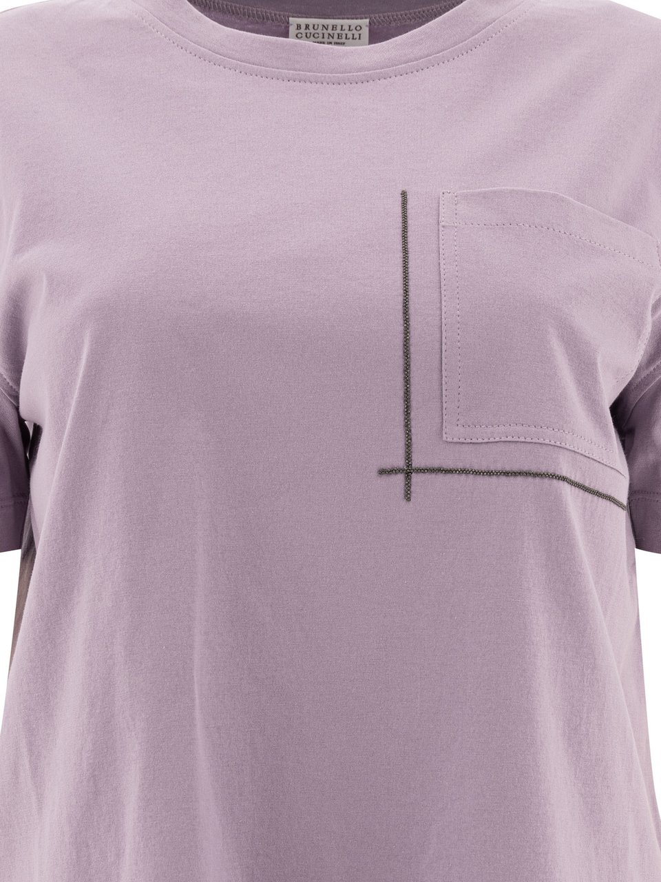 Brunello Cucinelli Cotton jersey T-shirt with Shiny Pocket Detail Paars