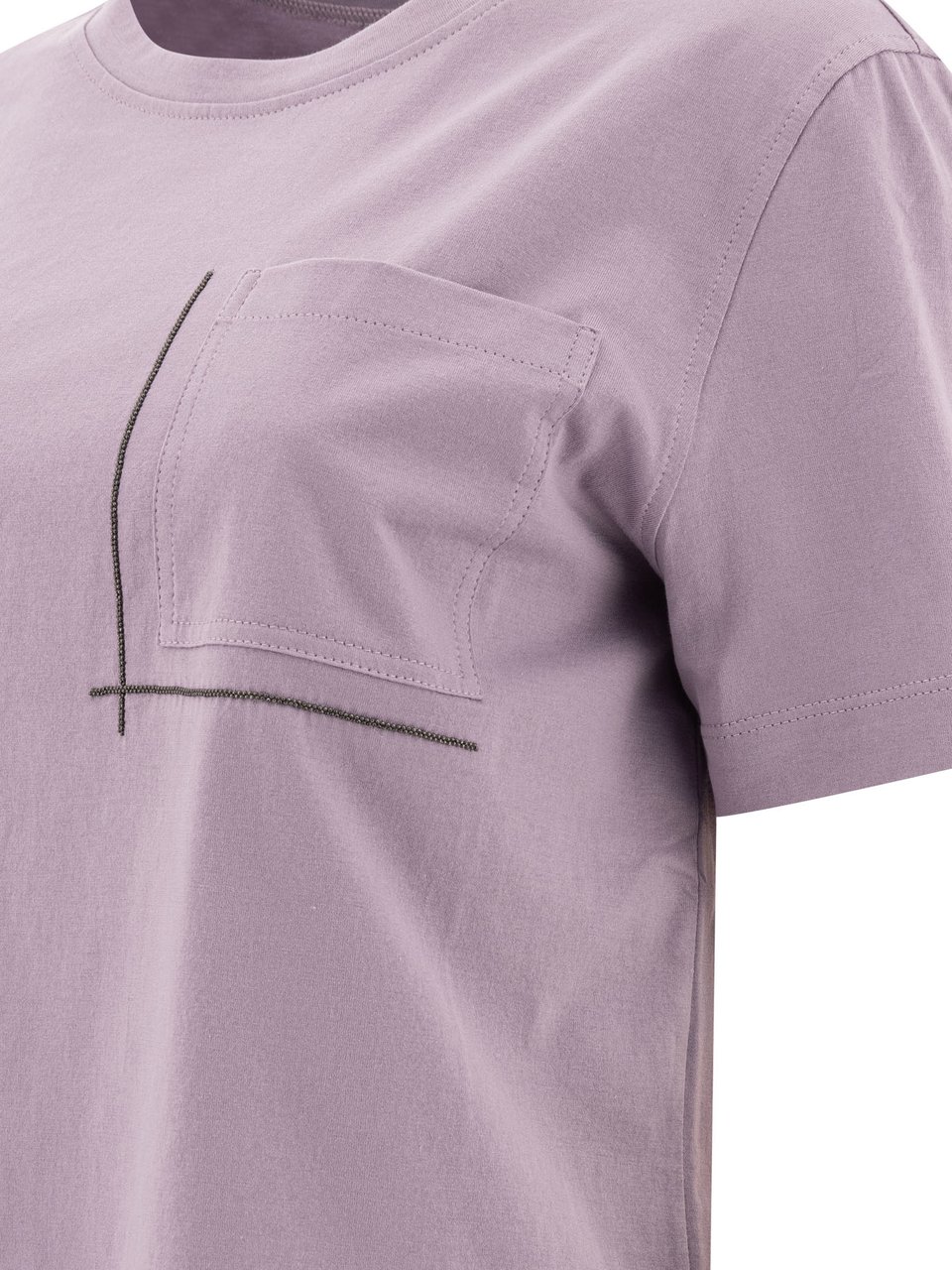 Brunello Cucinelli Cotton jersey T-shirt with Shiny Pocket Detail Paars