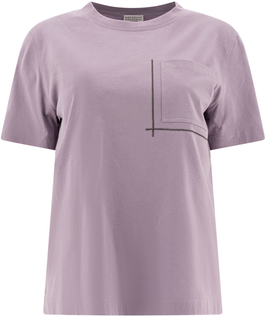 Brunello Cucinelli Cotton jersey T-shirt with Shiny Pocket Detail Paars