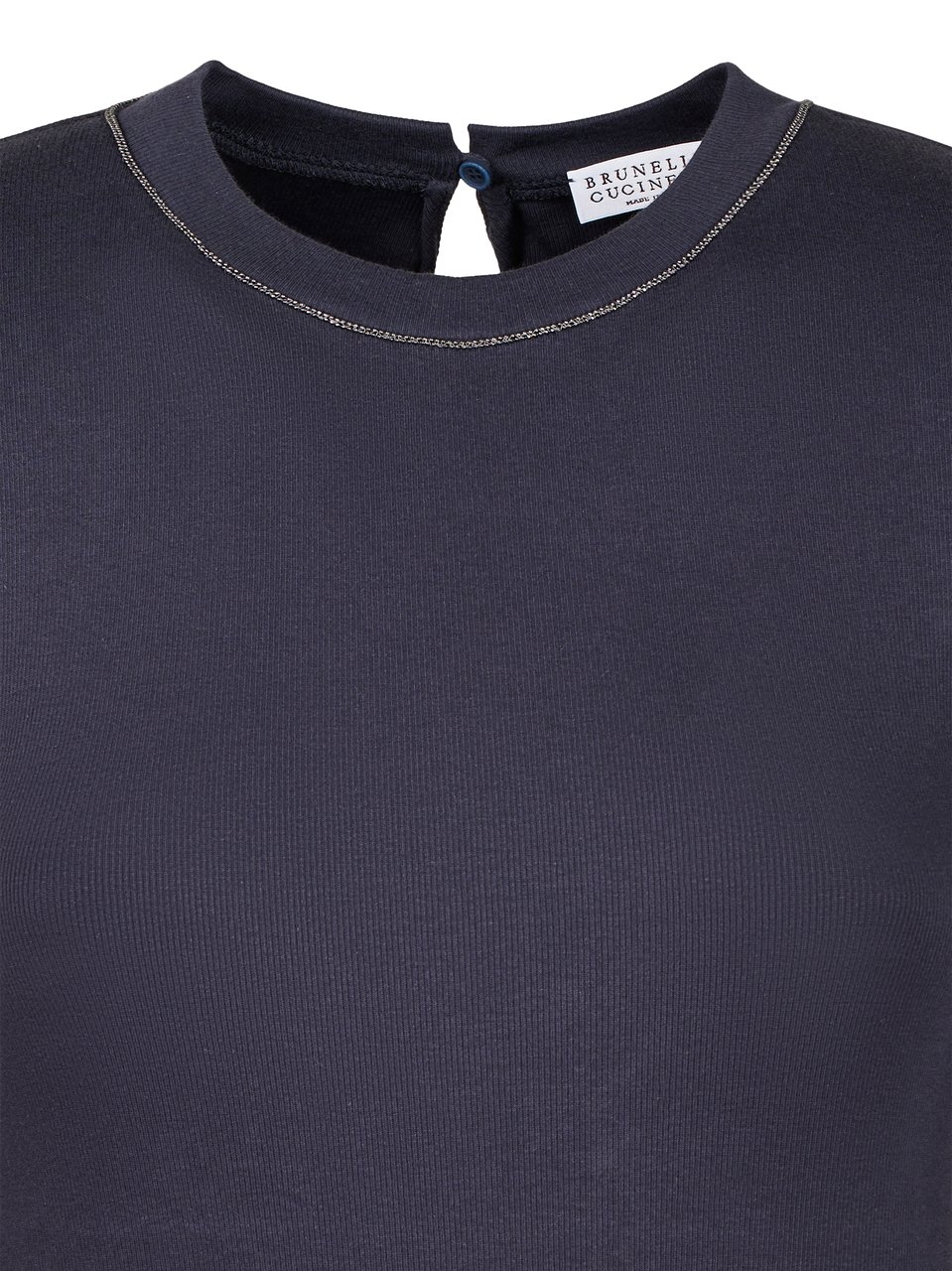 Brunello Cucinelli Fitted Black T-Shirt with Keyhole Back Closure Zwart