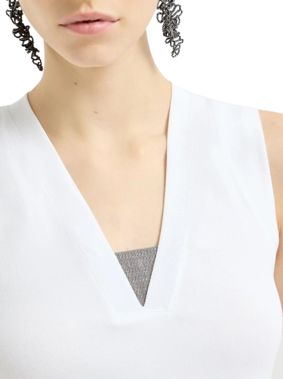 Brunello Cucinelli Sleeveless Tank Top with Mesh Insert Wit