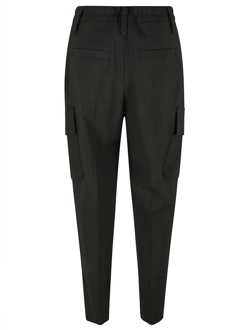 Brunello Cucinelli Tailored Grey Trousers With Cargo Pockets Zwart