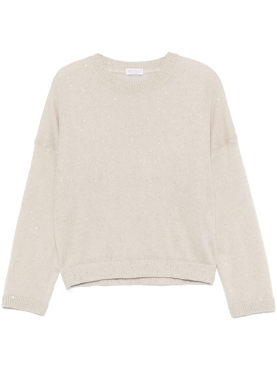 Brunello Cucinelli Beige All-Over Sequins Linen-Silk Sweater Wit