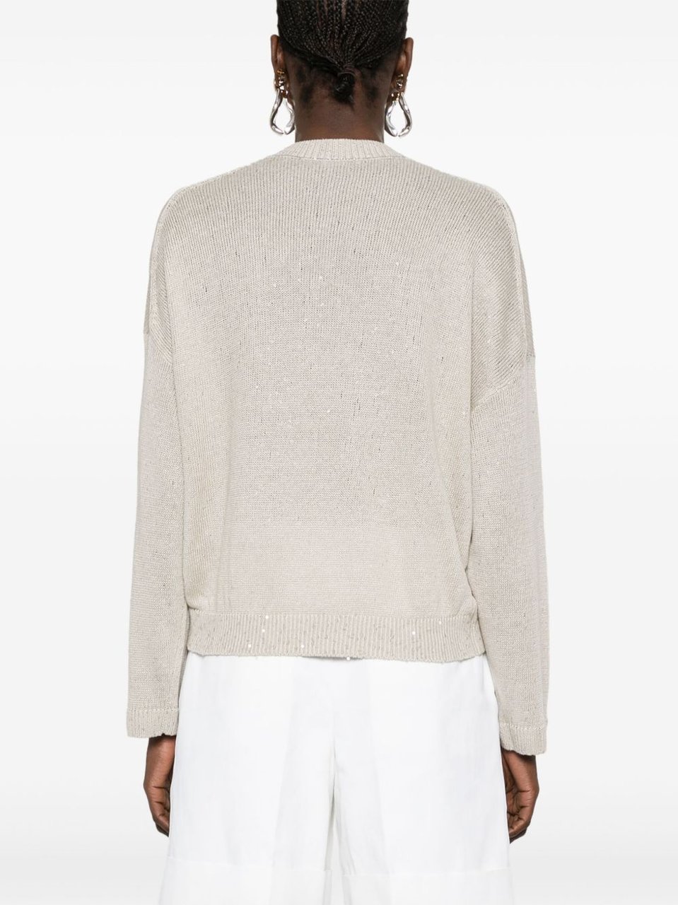 Brunello Cucinelli Beige All-Over Sequins Linen-Silk Sweater Wit